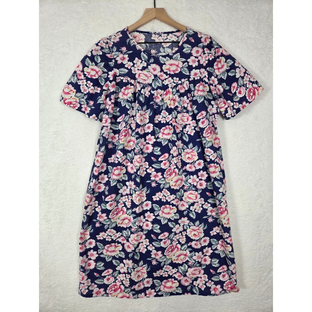 Vtg Ditsy Floral Muumuu House Dress SS Loungewear M Cotton Cottagecore Modest